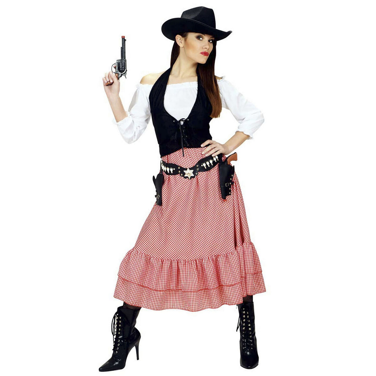 Op deze afbeelding zie je een Kostuums, van het merk Widmann. Western Dame Renegade Kostuum Vrouw