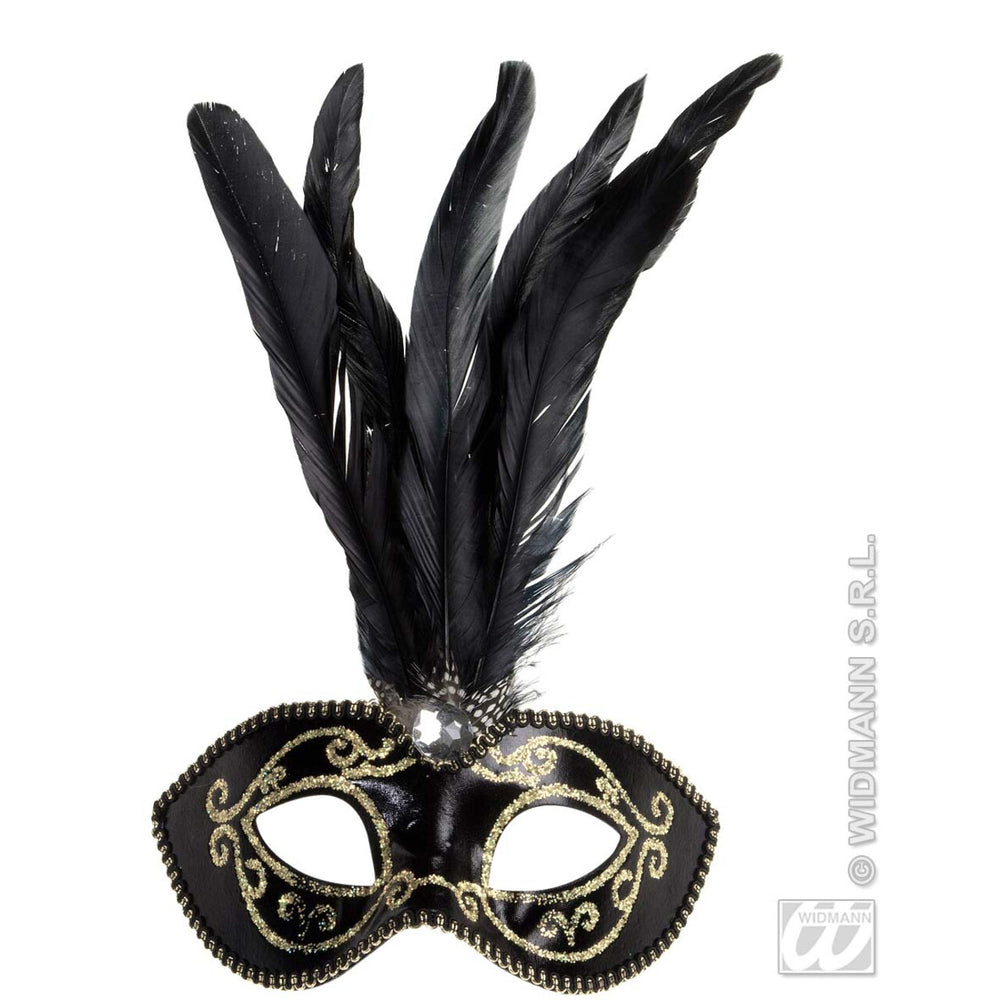 Op deze afbeelding zie je een Accessoires, van het merk Widmann. Glitter Oogmasker Met Stenen Goud
