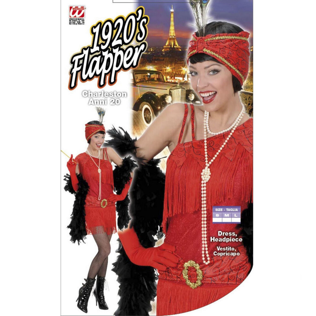 Op deze afbeelding zie je een Kostuums, van het merk Widmann. Roaring Flapper Jurk Rood 1920s Kostuum Vrouw