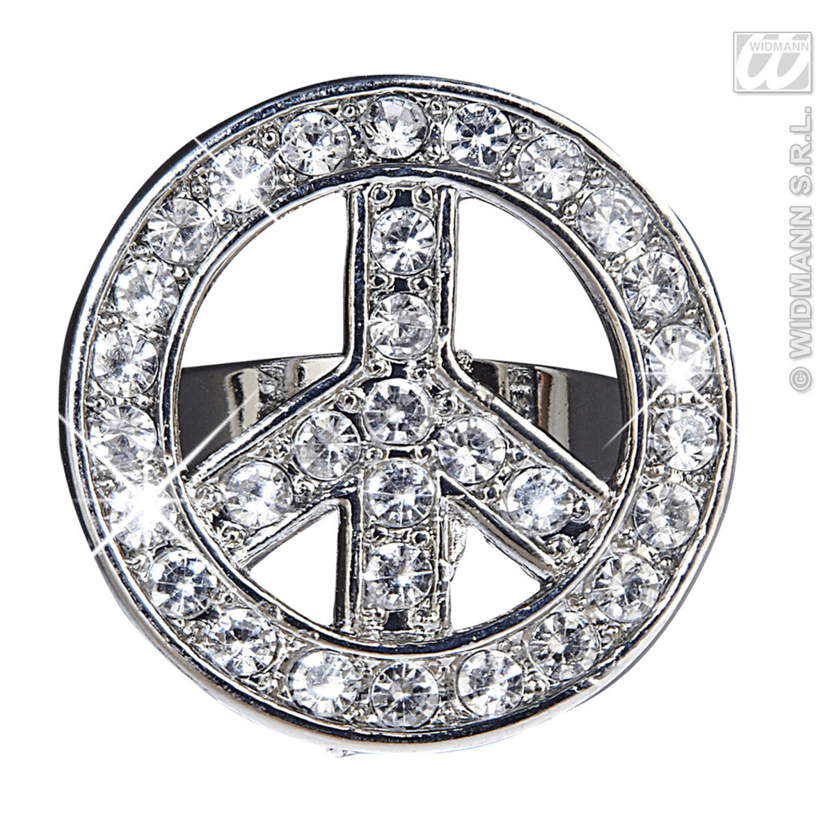 Op deze afbeelding zie je een Accessoires, van het merk Widmann. Peace And Love Ring Strass