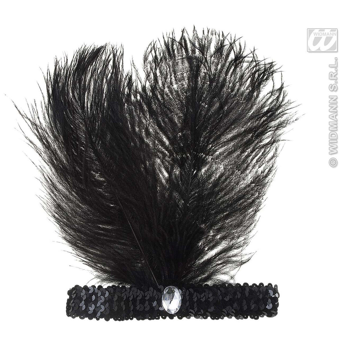 Op deze afbeelding zie je een Accessoires, van het merk Widmann. Hoofdband Zwart Met Marabou En Edelsteen