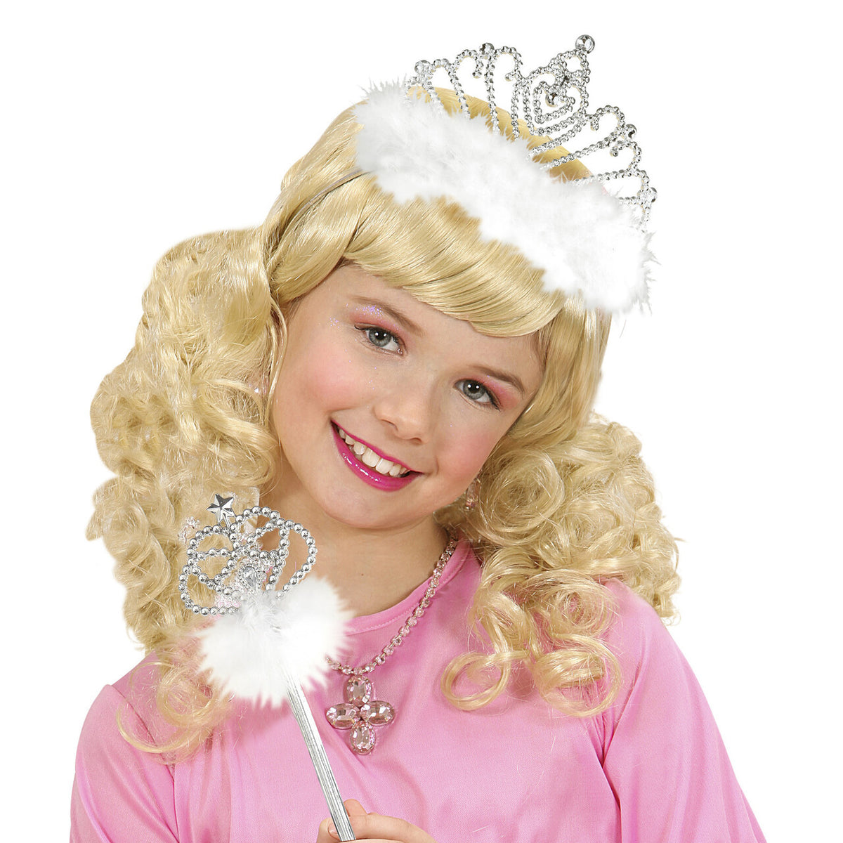 Op deze afbeelding zie je een Accessoires, van het merk Widmann. Prinsessen Tiara Met Witte Marabou