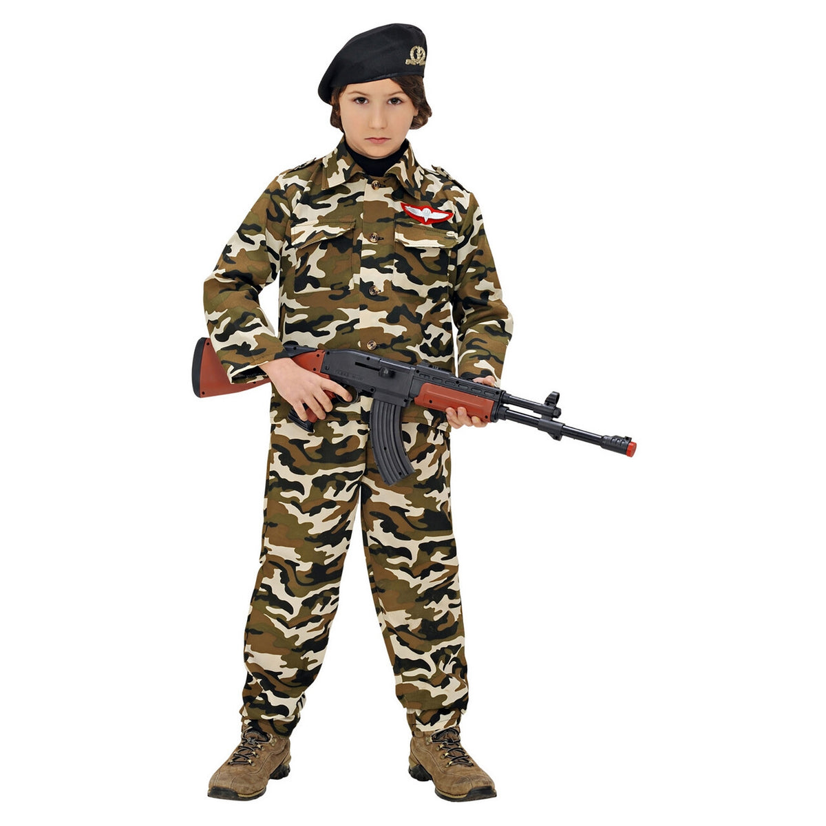 Op deze afbeelding zie je een Kostuums, van het merk Widmann. Rambo Soldaat Kind Kostuum Jongen