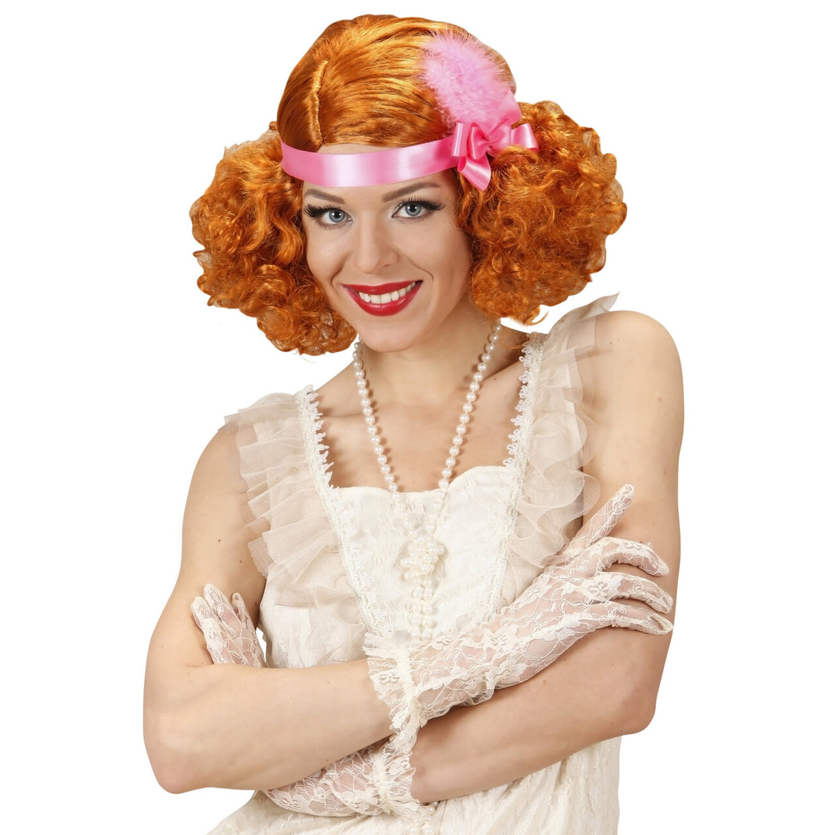 Op deze afbeelding zie je een Accessoires, van het merk Widmann. Pruik Burlesque Rood