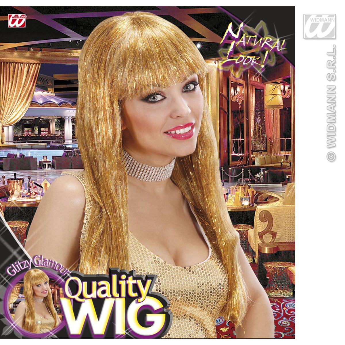 Op deze afbeelding zie je een Accessoires, van het merk Widmann. Pruik, Glitzy Glamourpruik, Goud
