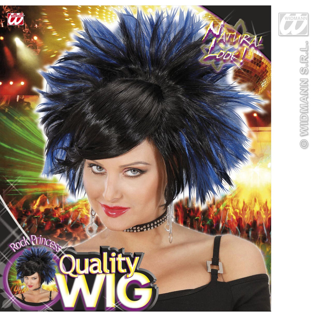 Op deze afbeelding zie je een Accessoires, van het merk Widmann. Pruik, Rock Prinses Zwart / Blauw