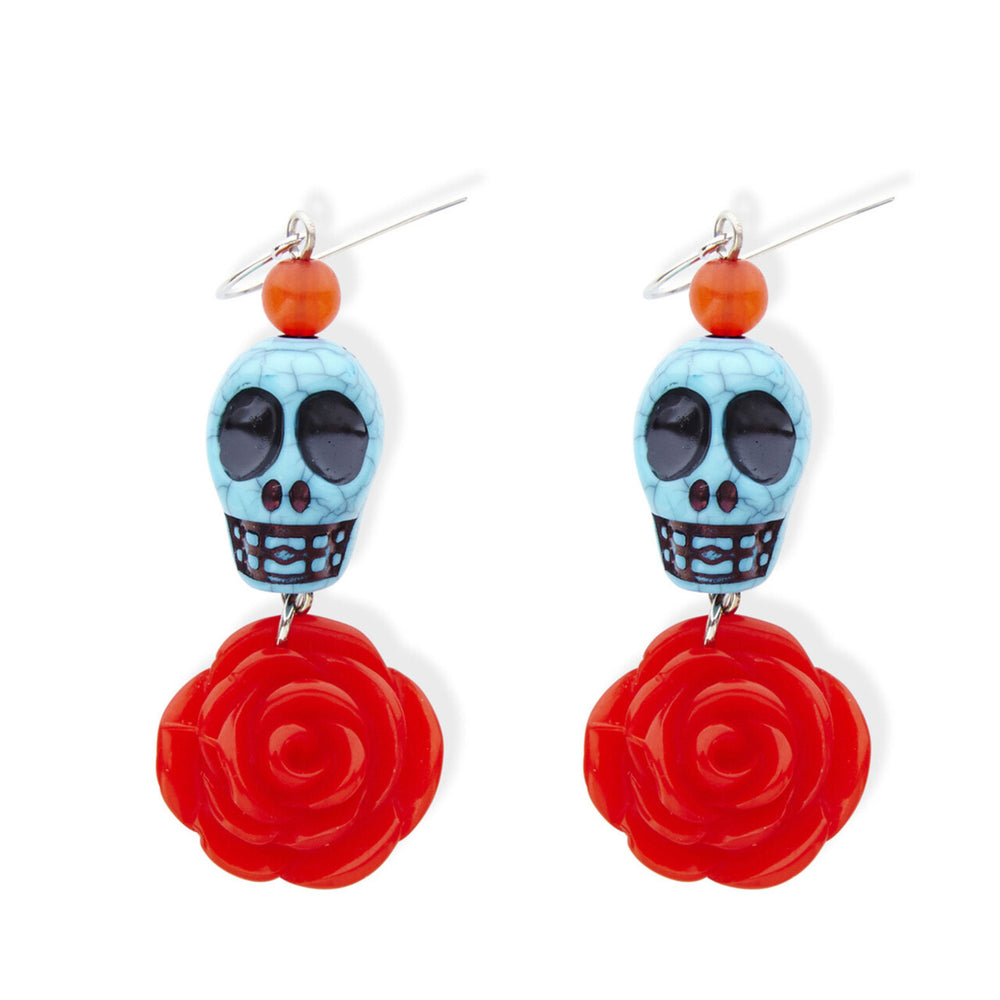 Op deze afbeelding zie je een Accessoires, van het merk Widmann. Horror Oorringen Azuur Schedel, Rode Roos