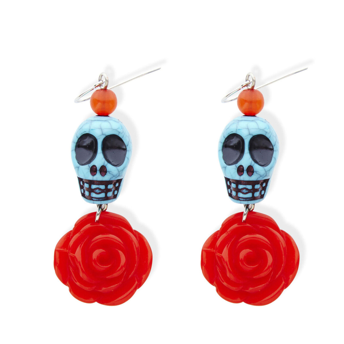 Op deze afbeelding zie je een Accessoires, van het merk Widmann. Horror Oorringen Azuur Schedel, Rode Roos