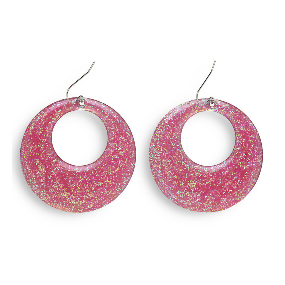 Op deze afbeelding zie je een Accessoires, van het merk Widmann. 70s-80s Roze Glitter Oorbellen