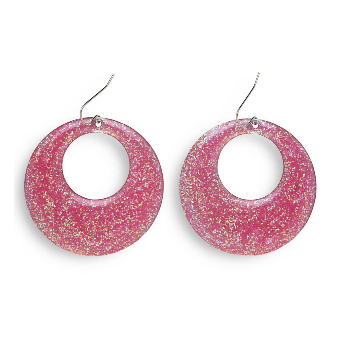 Op deze afbeelding zie je een Accessoires, van het merk Widmann. 70s-80s Roze Glitter Oorbellen