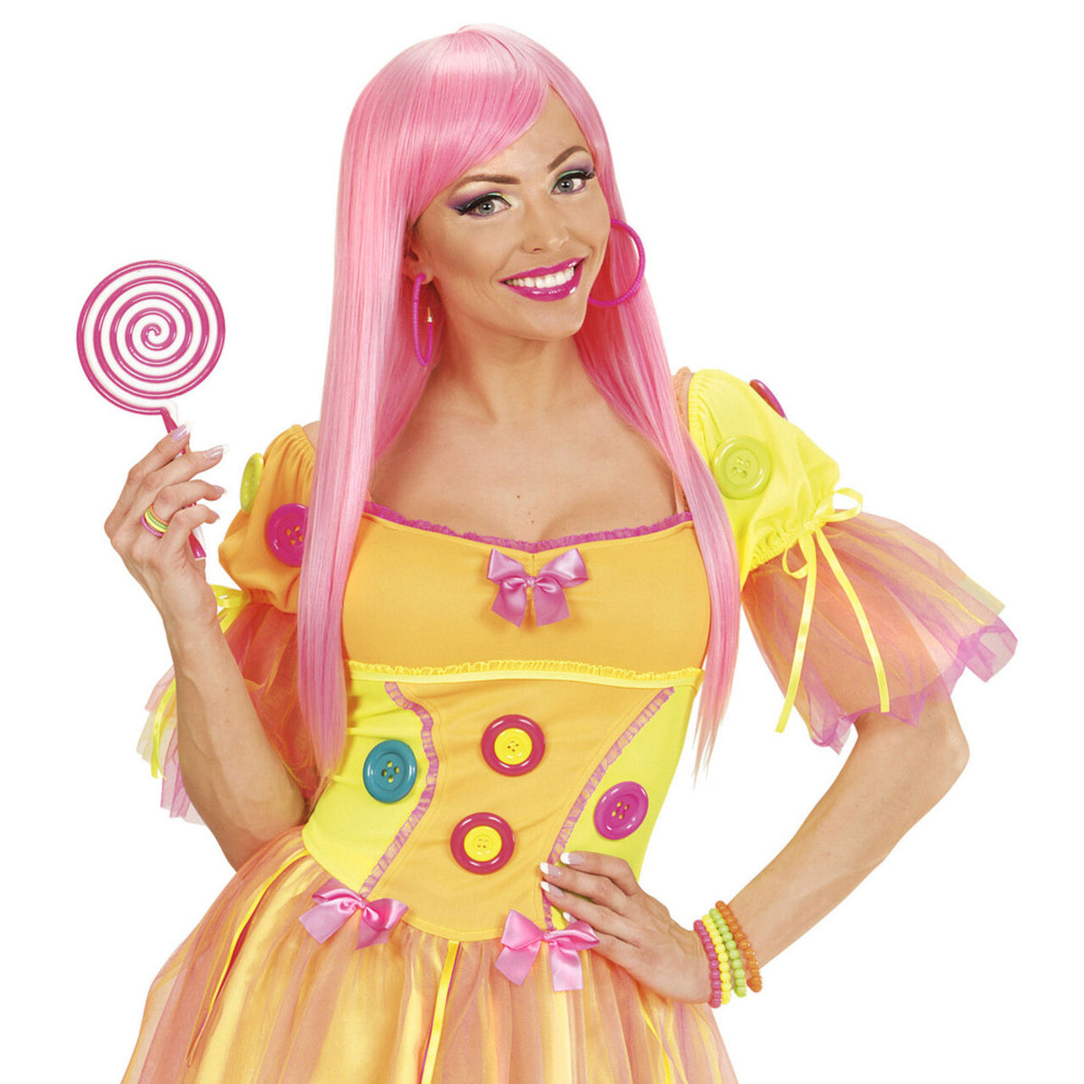 Op deze afbeelding zie je een Accessoires, van het merk Widmann. Rock Chick Oorbellen Neon Roze