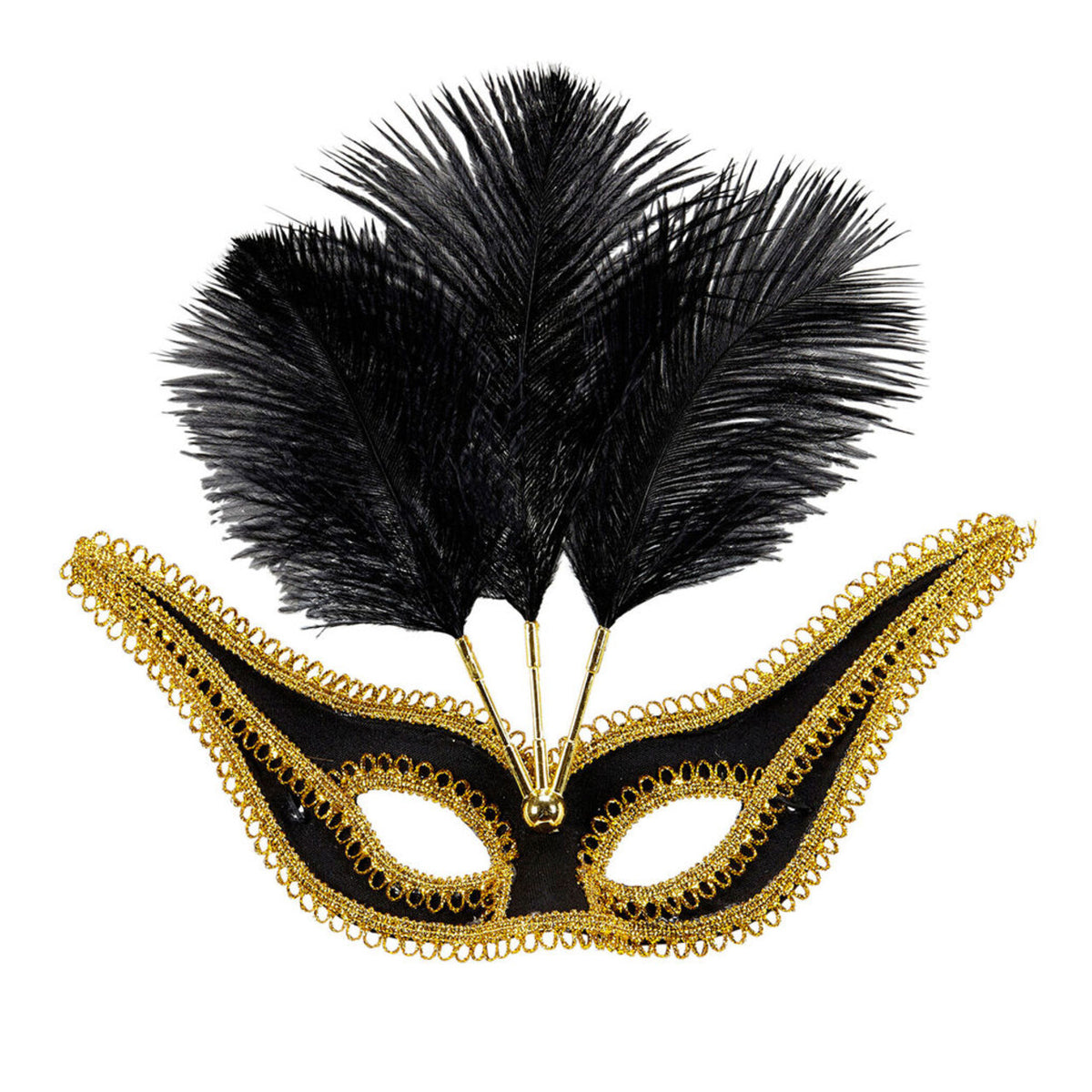 Op deze afbeelding zie je een Accessoires, van het merk Widmann. Uitbundig Oogmasker Zwart Met Goud En Veren