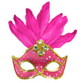 Masque Samba Brésil Plumes Et Perles Rose Néon