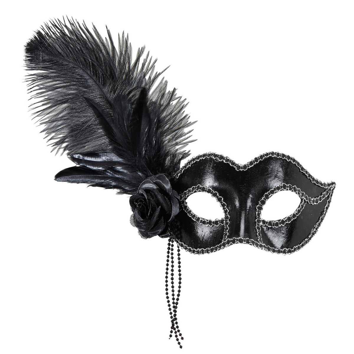 Op deze afbeelding zie je een Accessoires, van het merk Widmann. Signorina Oogmasker Venetie Zwart Met Veren