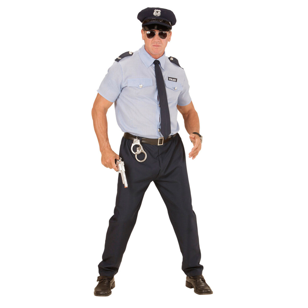 Op deze afbeelding zie je een Kostuums, van het merk Widmann. Blauw Realistische Politie Man Kostuum