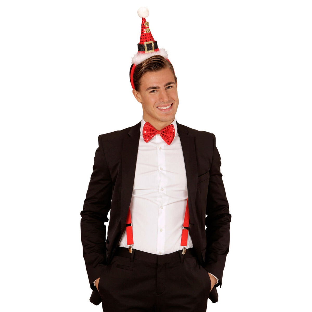 Op deze afbeelding zie je een Accessoires, van het merk Widmann. Grappige Kerst Pailletten Mini Hoedje Met 2 Belletjes En Strikje