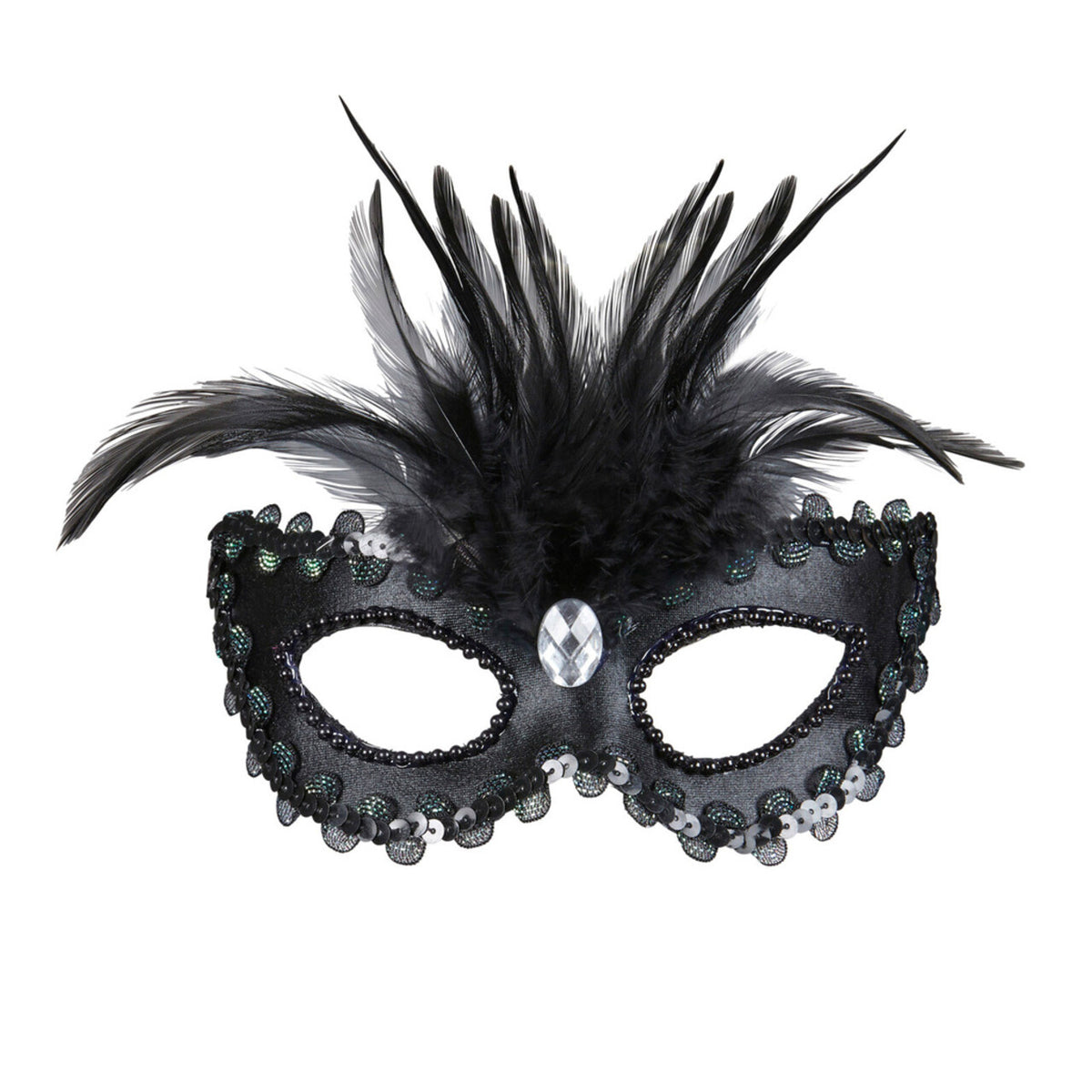 Op deze afbeelding zie je een Accessoires, van het merk Widmann. Koninklijk Oogmasker, Barones Zwart Met Stenen