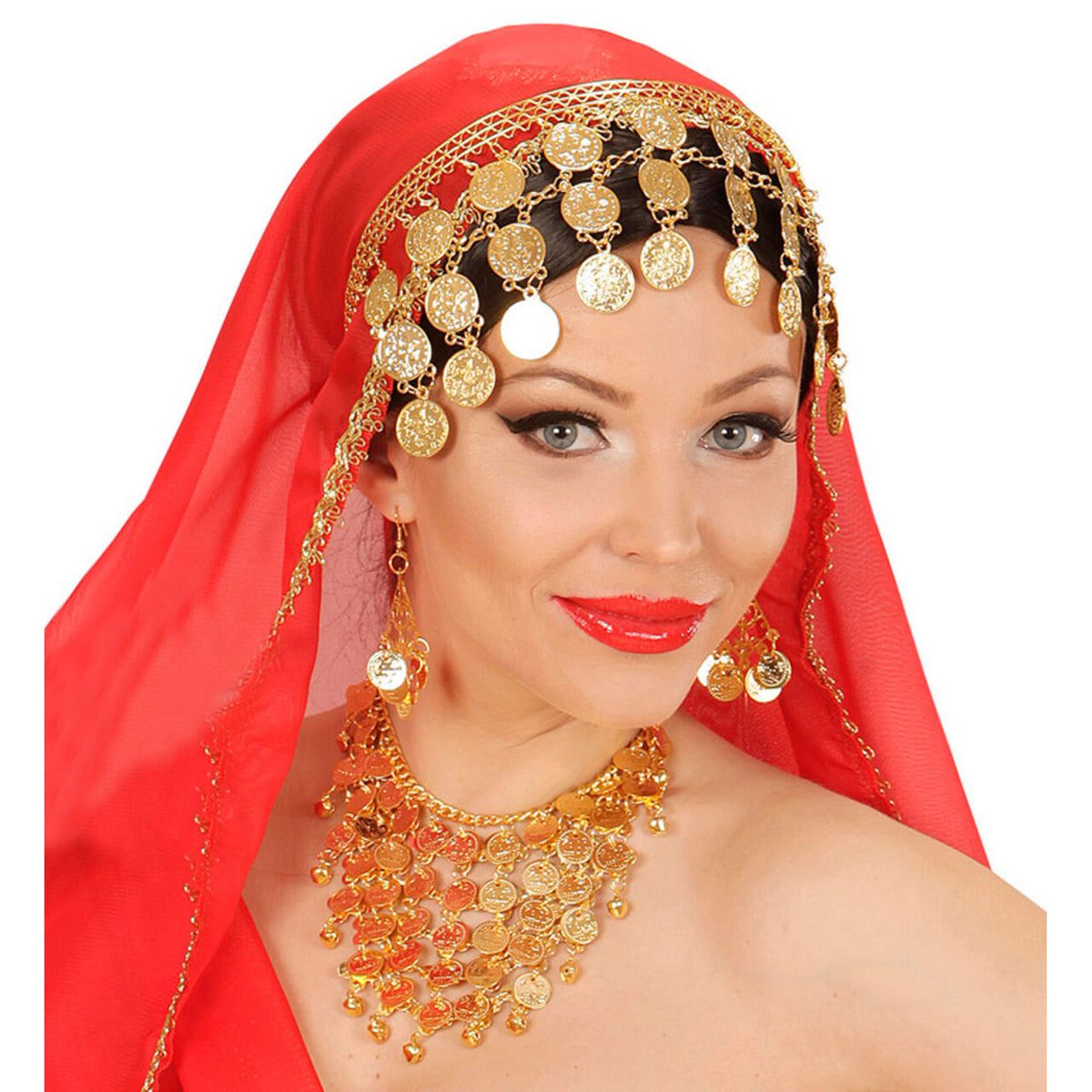 Op deze afbeelding zie je een Accessoires, van het merk Widmann. Arabische Ketting Met Oorbellen Gouden Muntjes
