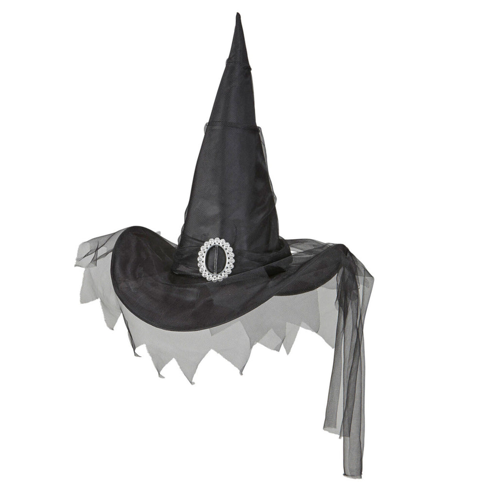 Op deze afbeelding zie je een Accessoires, van het merk Widmann. Klassieke Heksenhoed Met Tule, Zwart