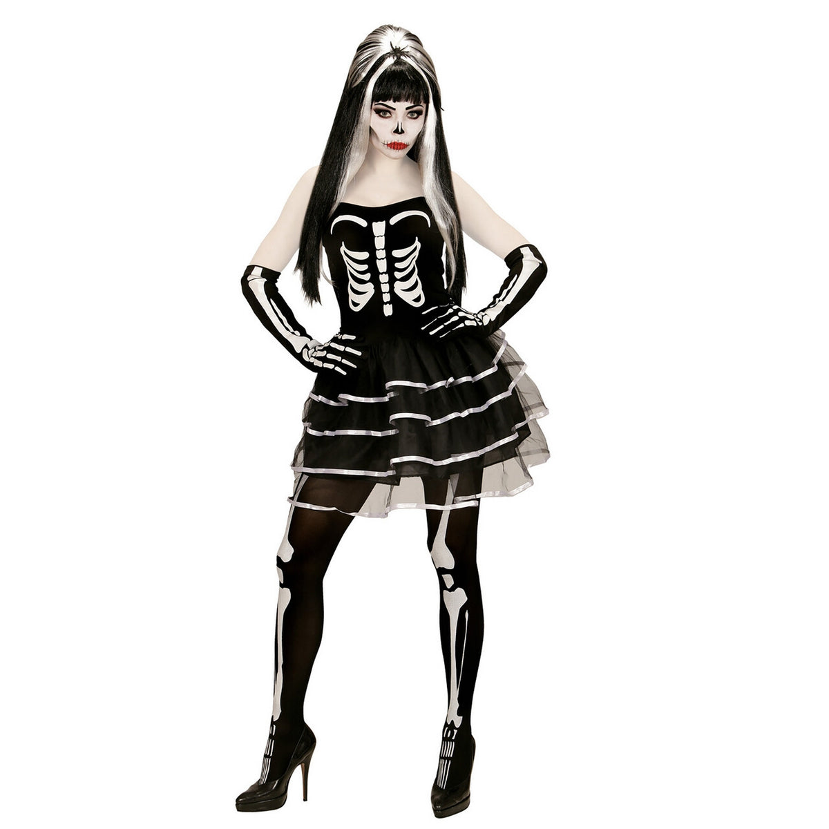 Op deze afbeelding zie je een Kostuums, van het merk Widmann. Gothic Skelet Meisje Vrouw Kostuum