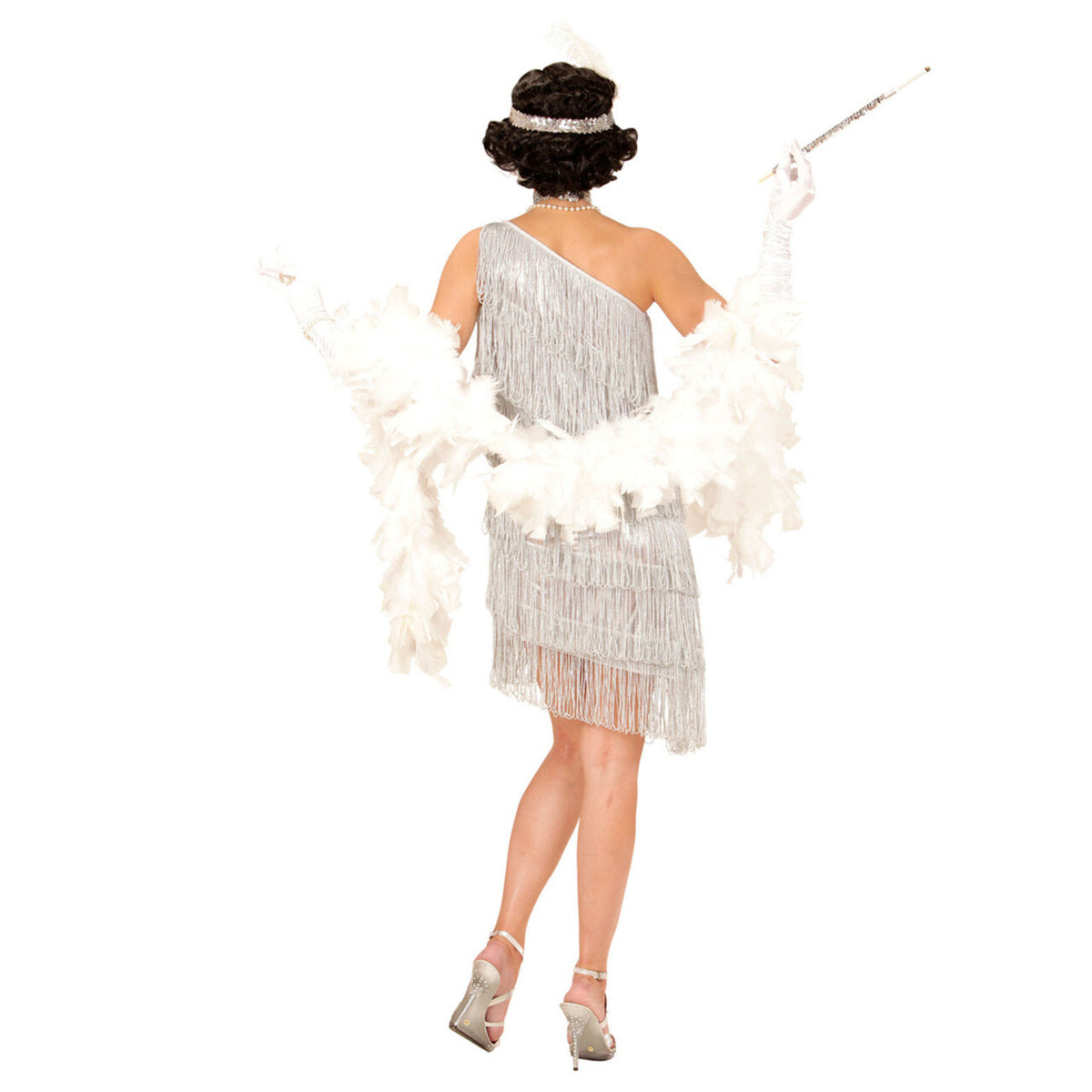 Op deze afbeelding zie je een Kostuums, van het merk Widmann. Amerikaanse Weelderigheid Flapper Zilver Vrouw Kostuum