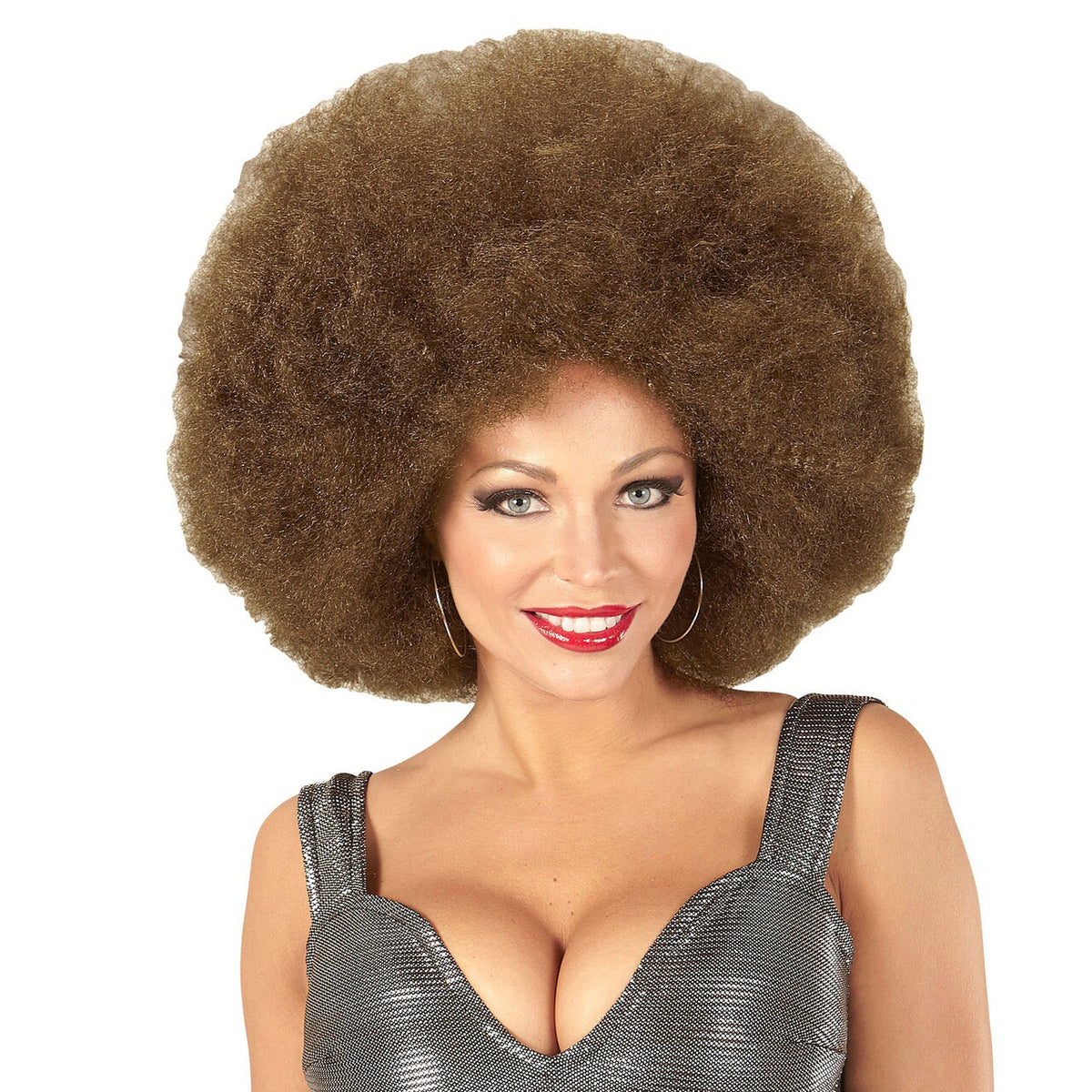 Op deze afbeelding zie je een Accessoires, van het merk Widmann. Soul Diva Pruik, Afro Extra Groot Bruin