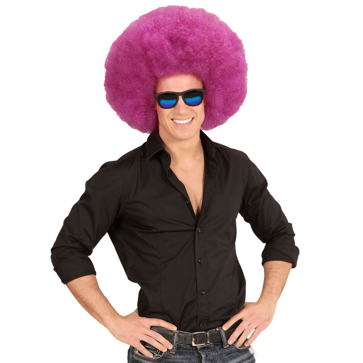 Op deze afbeelding zie je een Accessoires, van het merk Widmann. Soul Diva Pruik, Afro Extra Groot Paars