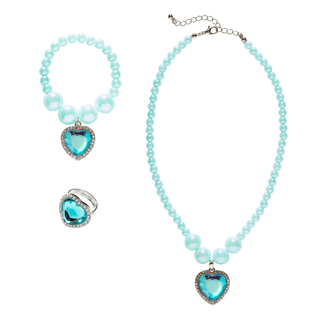 Op deze afbeelding zie je een Accessoires, van het merk Widmann. Prinses Ketting, Armband, Ring Strass Hart Azuur Blauw