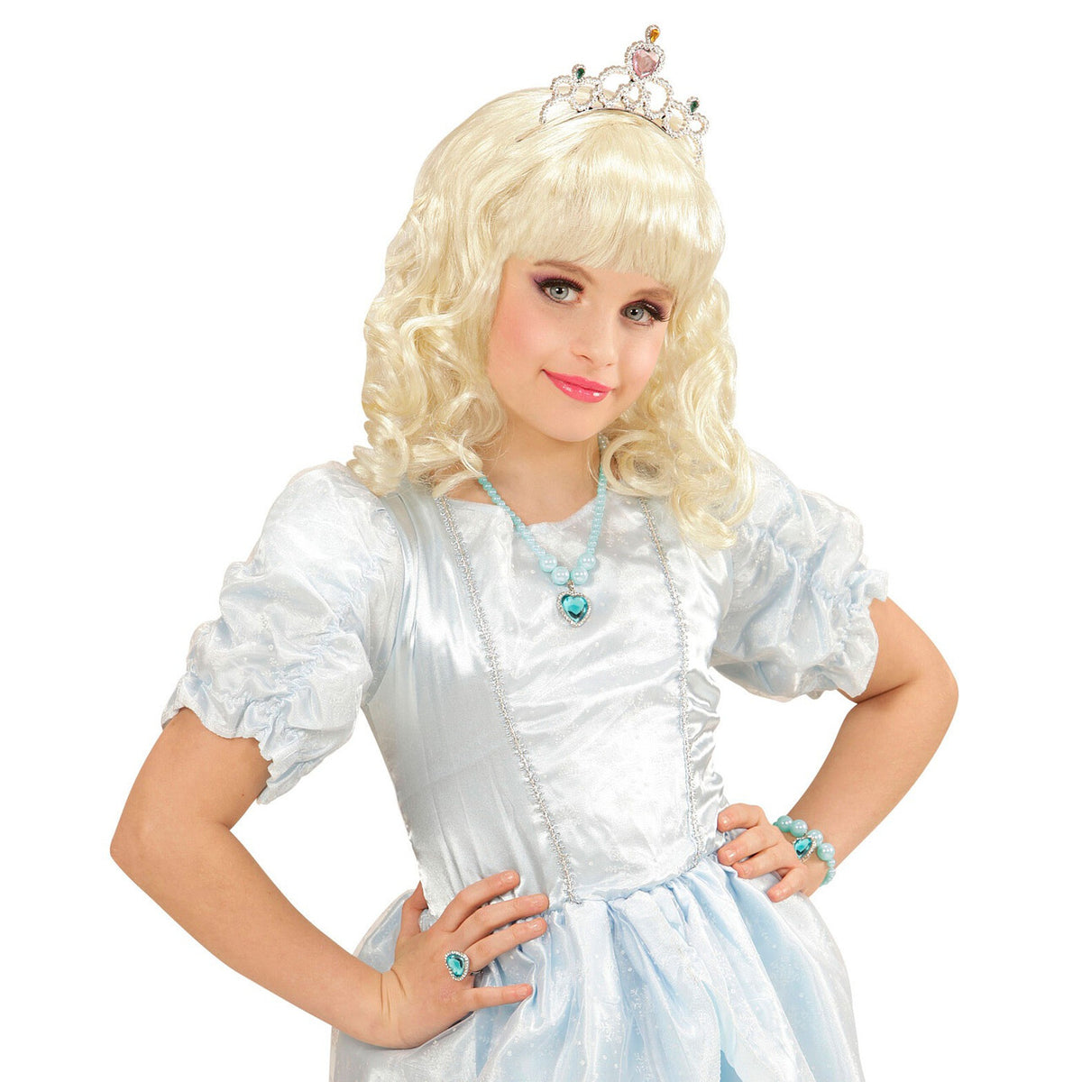 Op deze afbeelding zie je een Accessoires, van het merk Widmann. Prinses Ketting, Armband, Ring Strass Hart Azuur Blauw