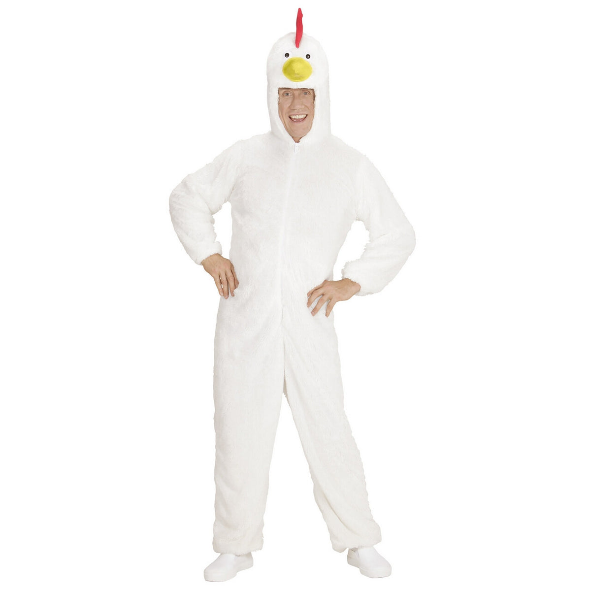Op deze afbeelding zie je een Kostuums, van het merk Widmann. Dieren Onesie Pluche Kip Kostuum