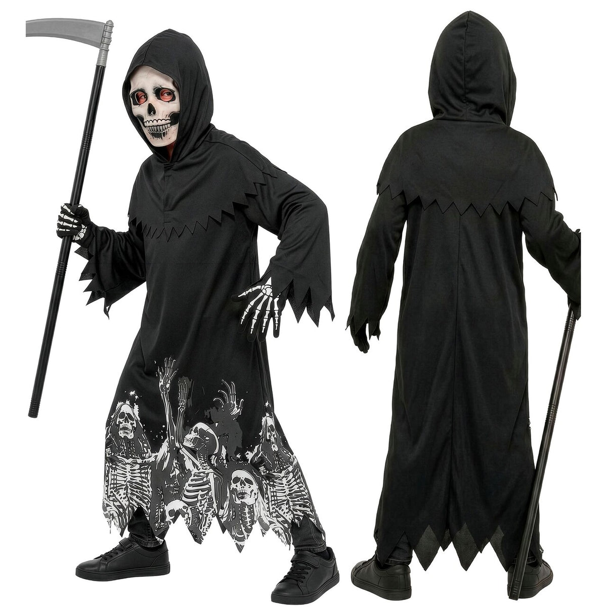 Op deze afbeelding zie je een Kostuums, van het merk Widmann. Glow Ghosts Reaper Jongen Kostuum