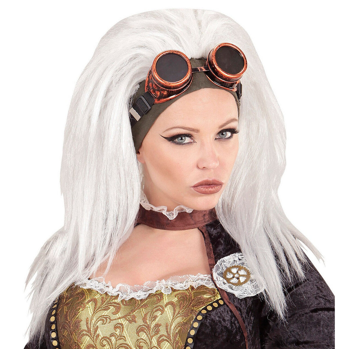Op deze afbeelding zie je een Accessoires, van het merk Widmann. Pruik Steampunk Met Stofbril Wannawhite