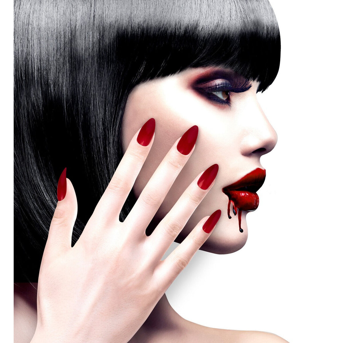 Op deze afbeelding zie je een Accessoires, van het merk Widmann. Nagels Vampira Stiletto Bordeaux Rood