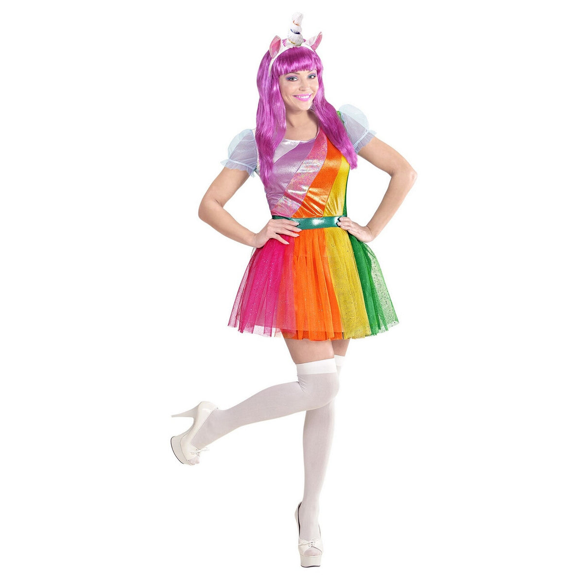 Op deze afbeelding zie je een Kostuums, van het merk Widmann. Eenhoorn Regenboog Vrouw Kostuum