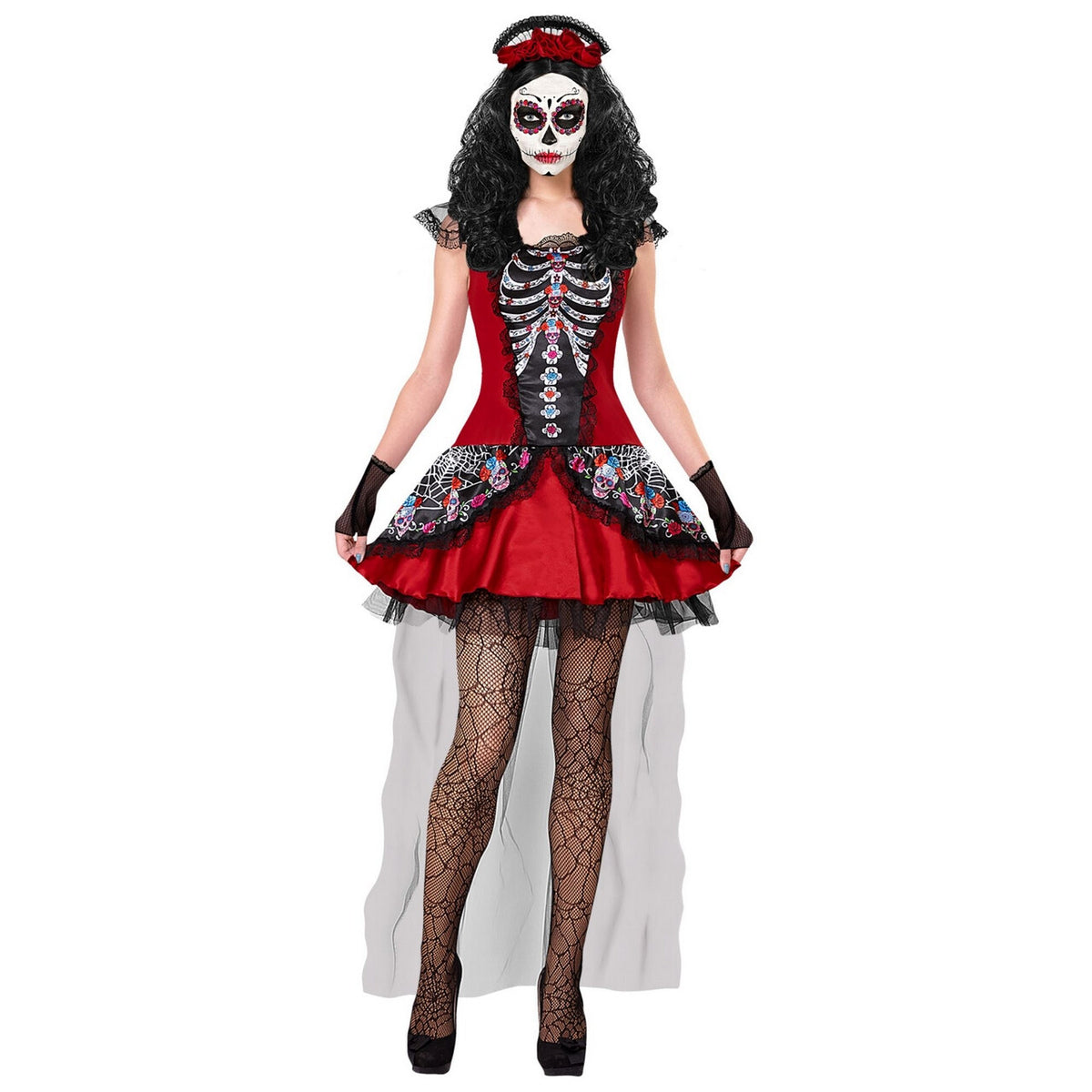 Op deze afbeelding zie je een Kostuums, van het merk Widmann. Rood Jurkje Dia De Los Muertos Ciguatenejo Vrouw