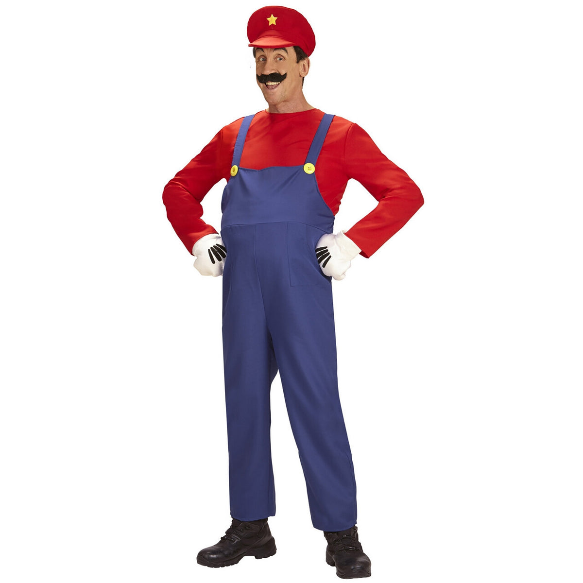 Op deze afbeelding zie je een Kostuums, van het merk Widmann. Super Loodgieter Mario Man Kostuum