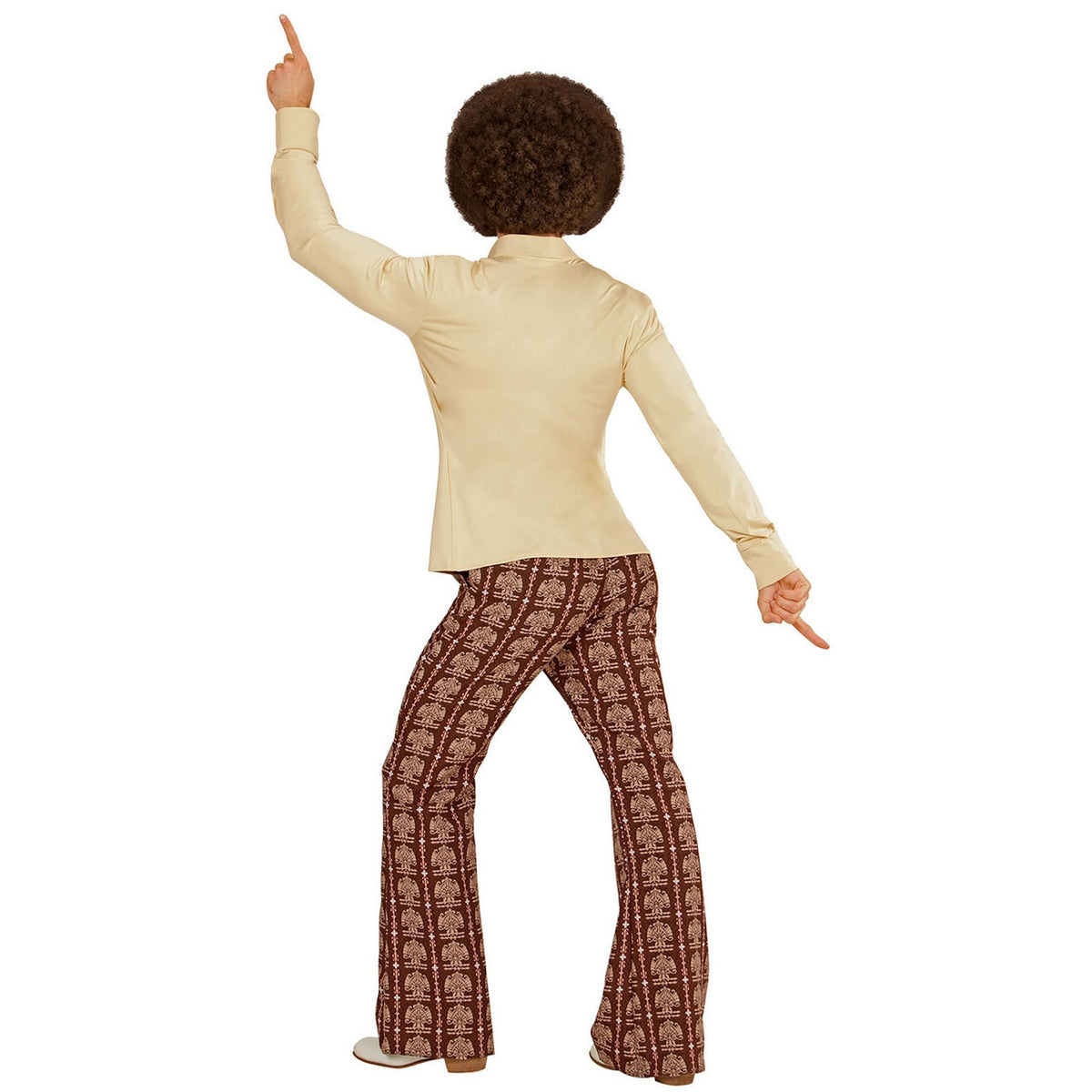 Op deze afbeelding zie je een Kostuums, van het merk Widmann. Groovy Garry 70s Heren Shirt, Beige Man