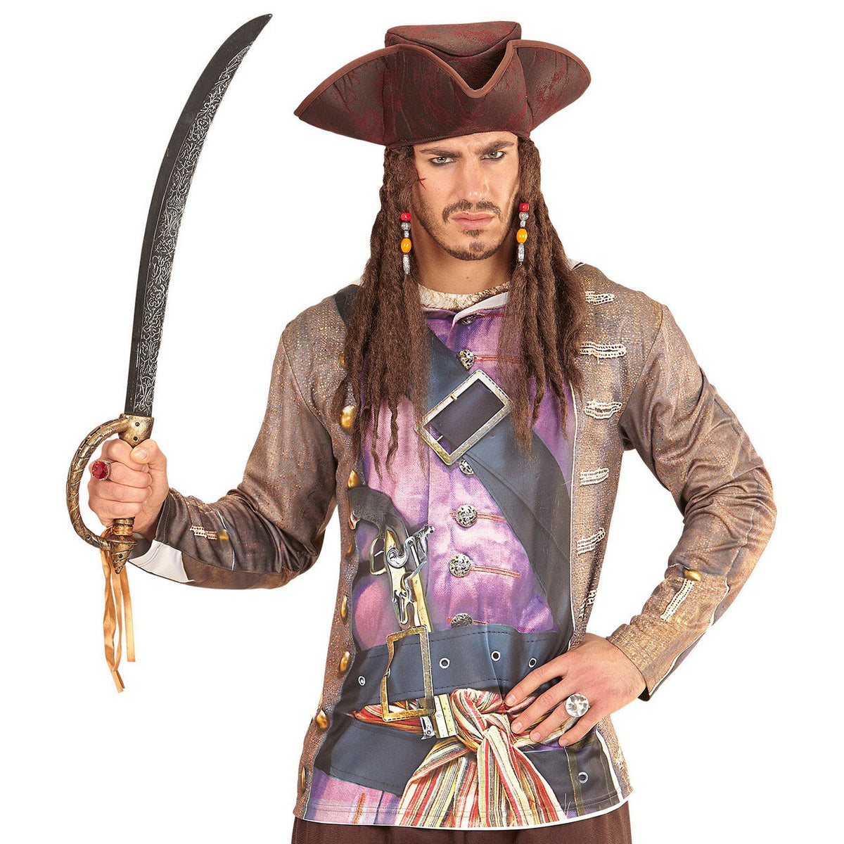 Op deze afbeelding zie je een Accessoires, van het merk Widmann. Piraten Driesteek Met Dreadlocks Hippiepiraat