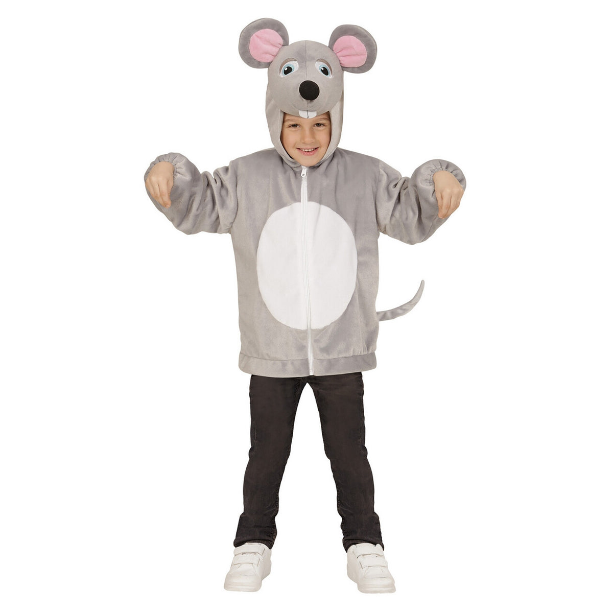 Op deze afbeelding zie je een Kostuums, van het merk Widmann. Hoodie 98 Centimeter Grijze Muis Kind