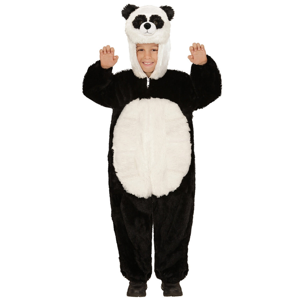 Op deze afbeelding zie je een Kostuums, van het merk Widmann. Jumpsuit Met Kap En Masker 98 Centimeter, Pinda Panda Kind Kostuum