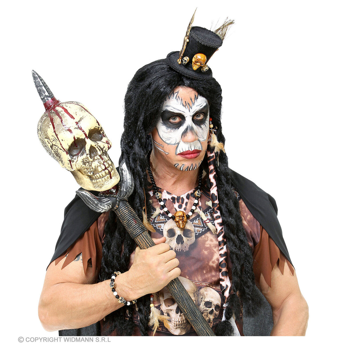 Op deze afbeelding zie je een Accessoires, van het merk Widmann. Voodoo Priester Set Hoed, Ketting, Armband