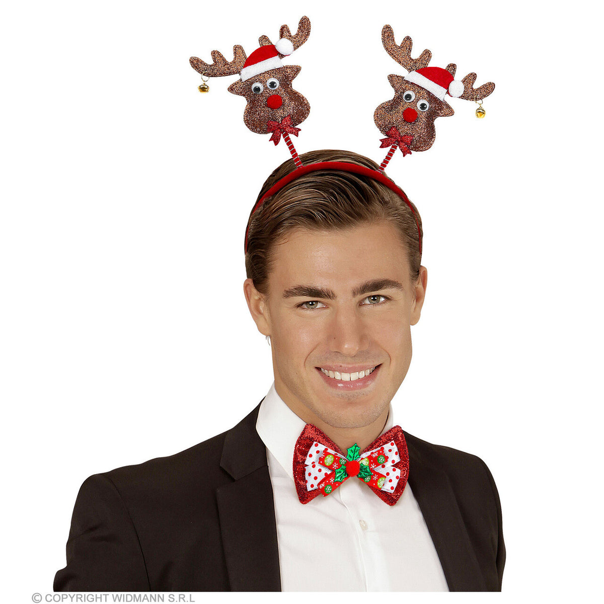 Op deze afbeelding zie je een Accessoires, van het merk Widmann. Glitter Rendier Bopper Met Belletjes Kerst