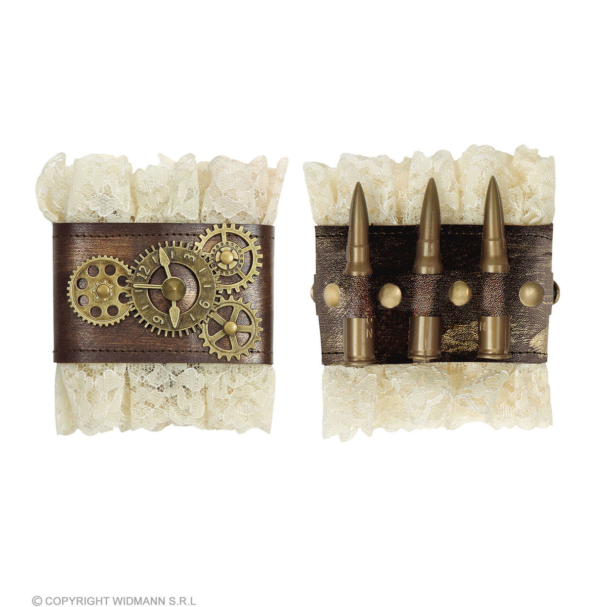 Op deze afbeelding zie je een Accessoires, van het merk Widmann. Steampunk Manchetten Met Kogels En Radertjes