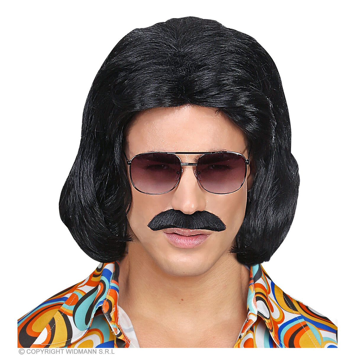 Op deze afbeelding zie je een Accessoires, van het merk Widmann. Foute 70s Dandy Pruik En Snor Zwart