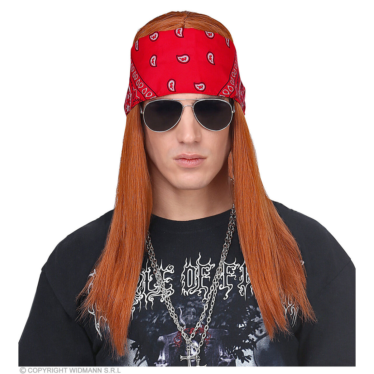 Op deze afbeelding zie je een Accessoires, van het merk Widmann. Biker AXL Pruik Met Bandana En Zonnebril