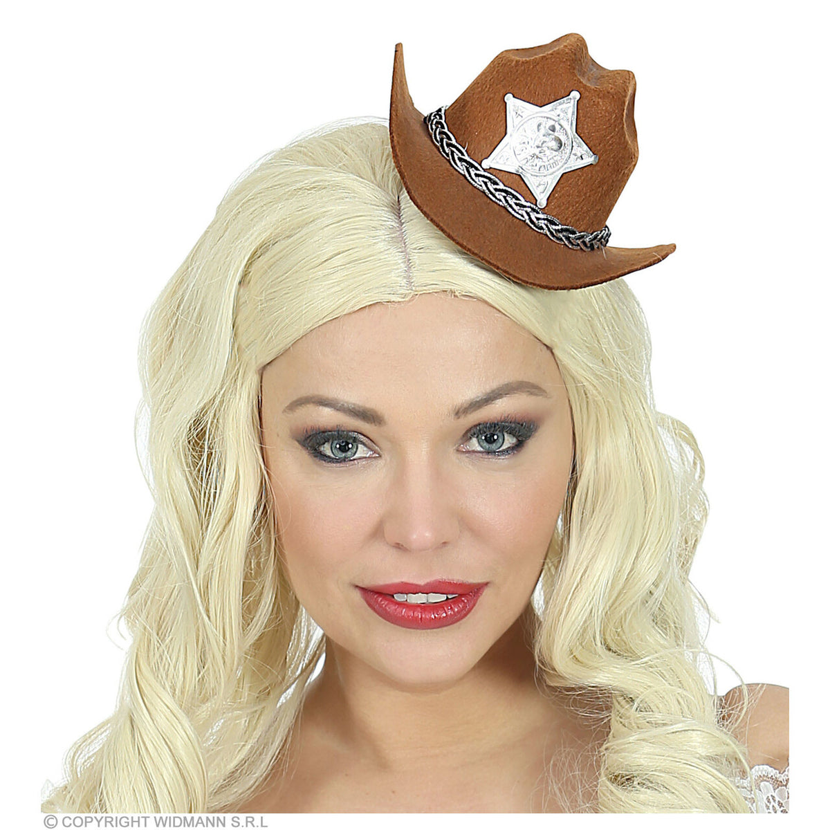 Op deze afbeelding zie je een Accessoires, van het merk Widmann. Mini Cowboy Hoed Met Ster Sheriff Bruin