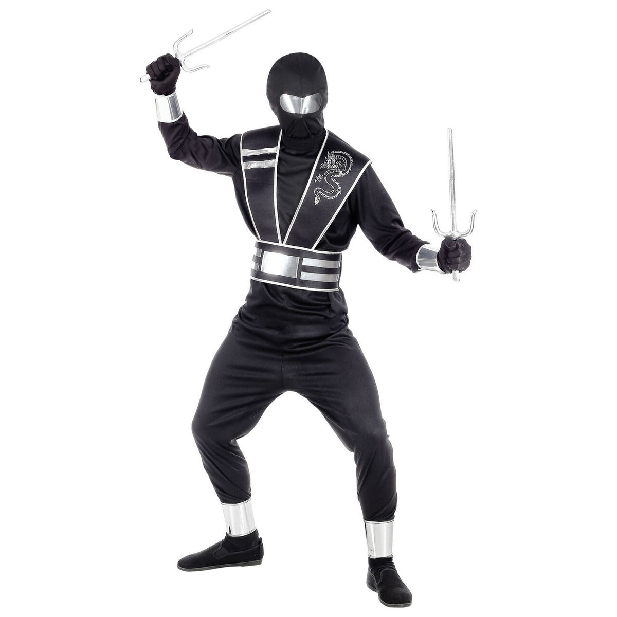 Op deze afbeelding zie je een Kostuums, van het merk Widmann. Sneller Dan Zijn Schaduw Zilver Zwarte Ninja Jongen Kostuum