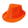 Chapeau Fedora Néon Orange à Paillettes