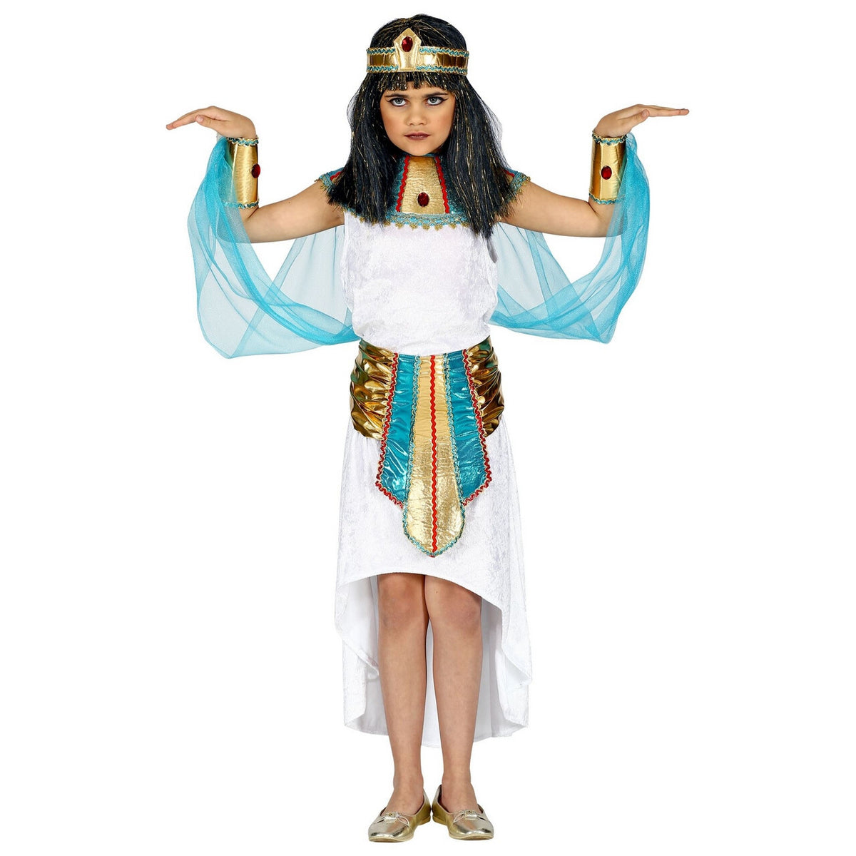 Op deze afbeelding zie je een Kostuums, van het merk Widmann. Hatsjepsoet Egyptische Farao Koningin Meisje Kostuum