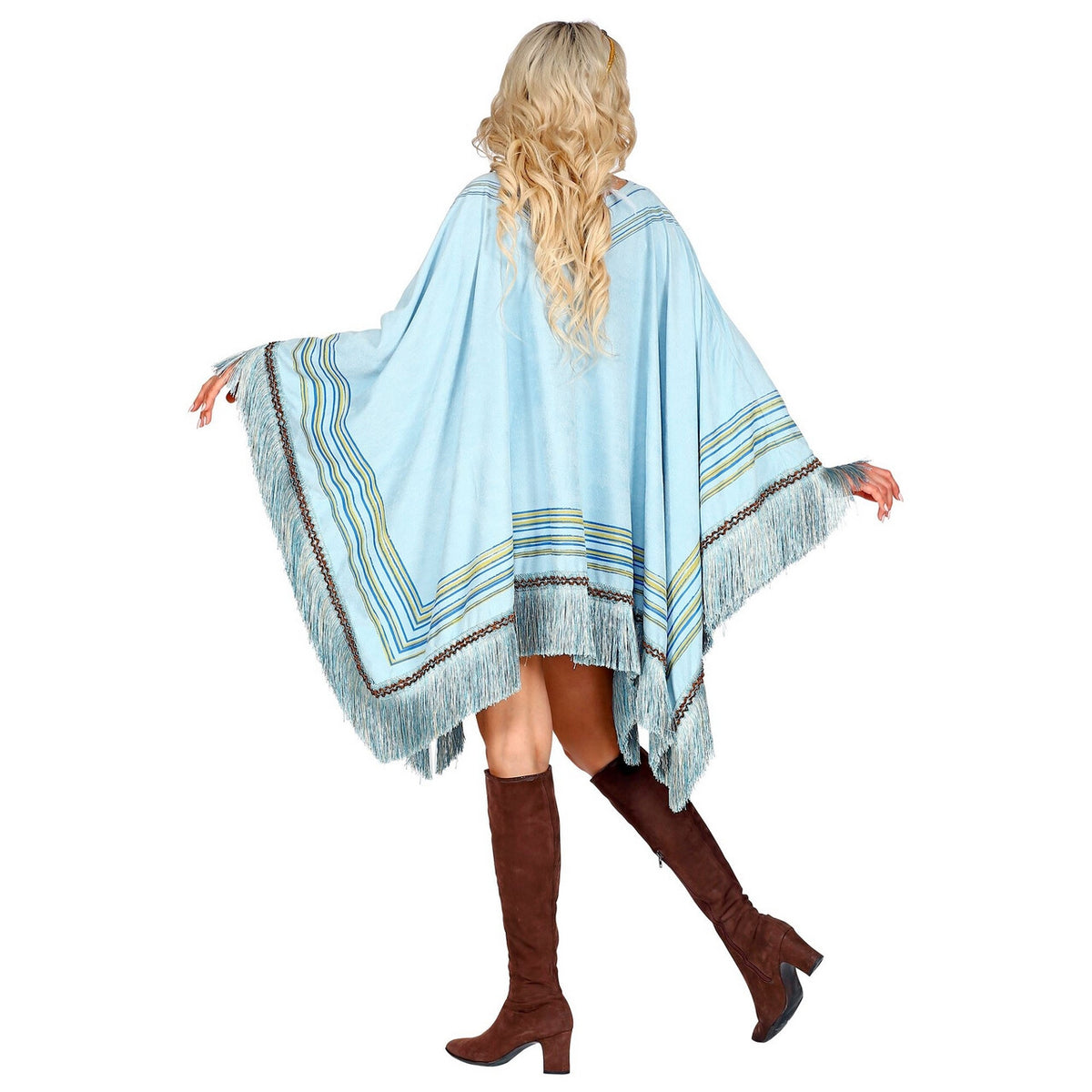 Op deze afbeelding zie je een Kostuums, van het merk Widmann. Luxe Hemelsblauwe Indianen Poncho
